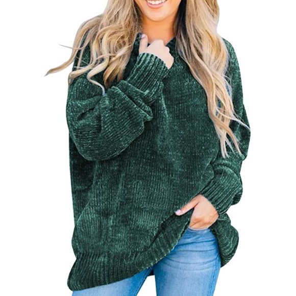 Sweaters - Chenille Knitted Oversized  Sweater- Green S